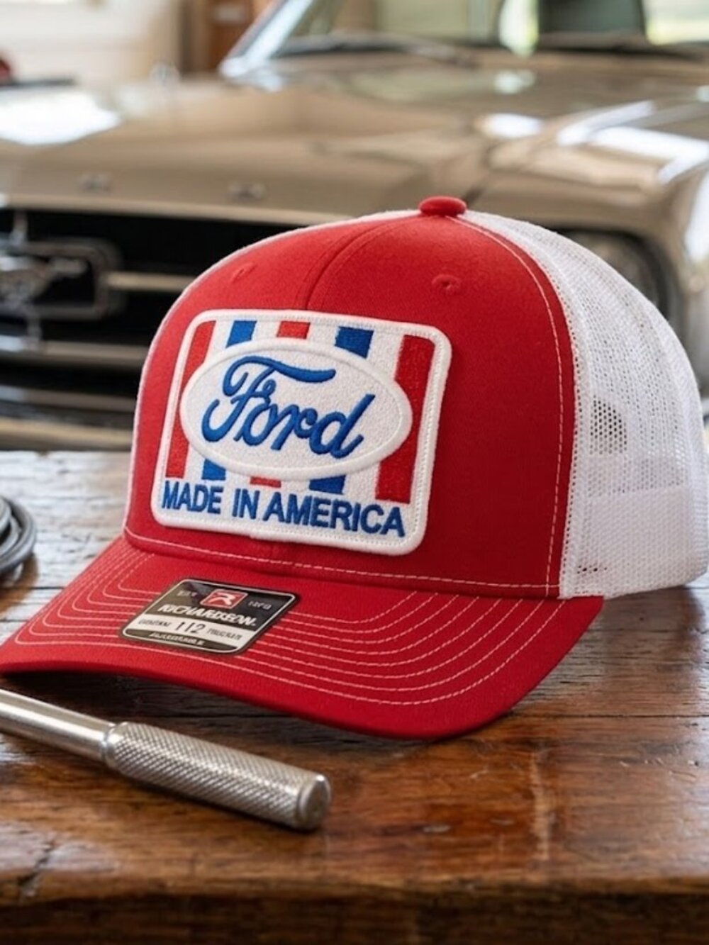 Retro Ford Made In America Patch Richardson 112 Hat Red White Trucker Cap F150